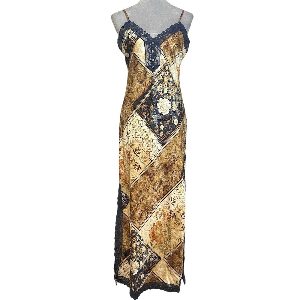 Y2k Satin Patchwork Western Maxi Slip Dress L Festival Rodeo Cowgirl Summer - Picture 6 of 15